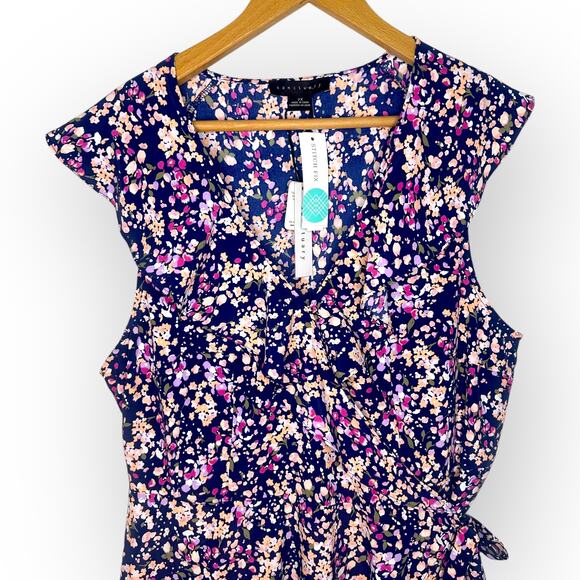Sanctuary Stitch Fix Johanna Wrap Dress Size 2X NWT Navy Pink Multi Floral Print - Picture 2 of 12